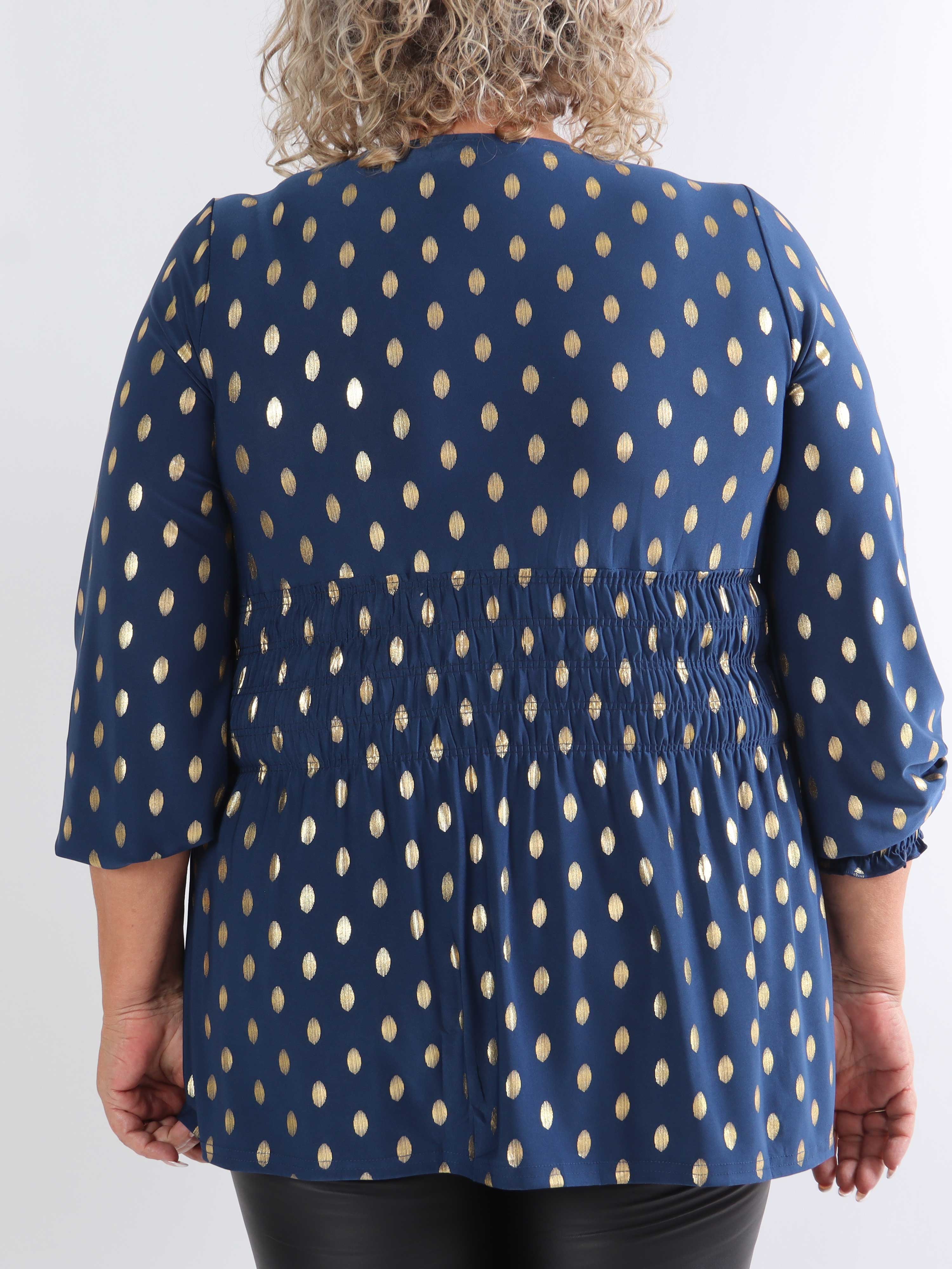 Pams Gold Dot Shirt L/S - Elastisk plus size bluse i krølfrit stof